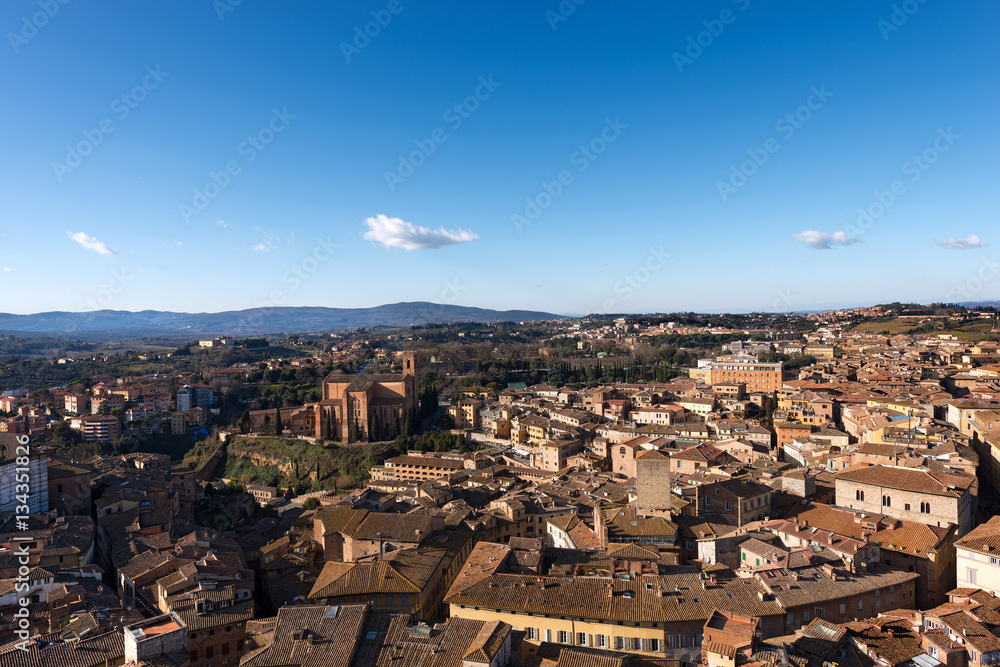 Aerial view of Siena from the Torre del Mangia (Tower of Mangia). Tuscany, Italy