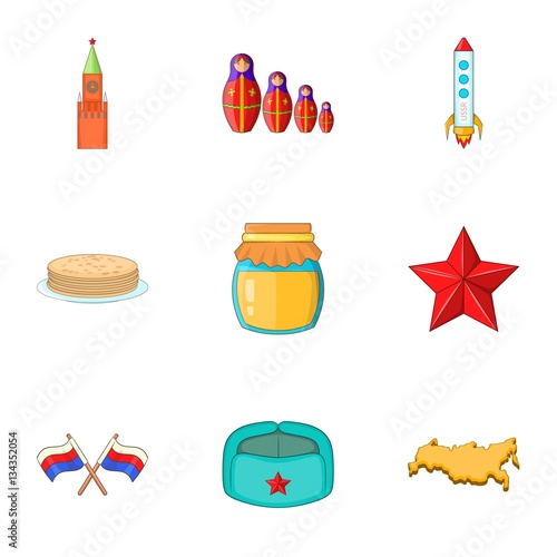 Russia elements icons set, cartoon style