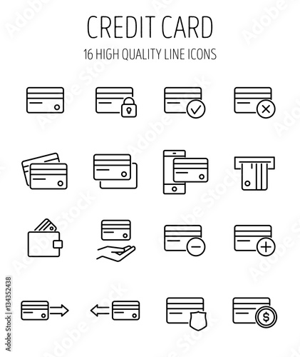 Set of credit card in modern thin line style.
