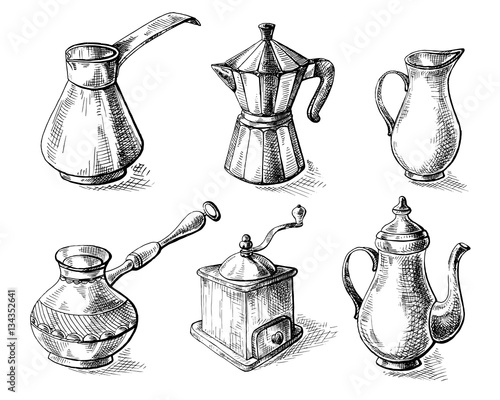 set of coffee pots in graphic style
