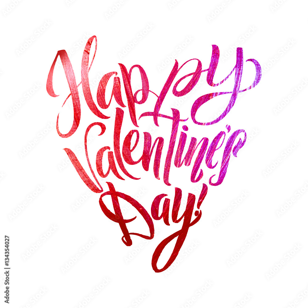 Happy Valentines Day Lettering. Pink Foil Heart Shape. White Background Greeting Card Happy Valentines Day Lettering. Pink Foil Heart Shape. White Background Greeting Card