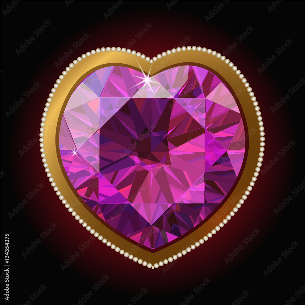 Pink diamond heart in a gold frame Pink diamond heart in a gold frame