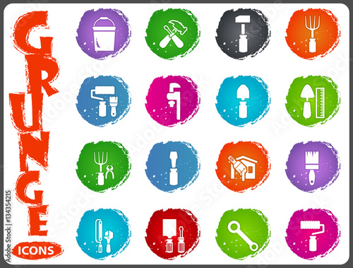 Work tools icons set in grunge style