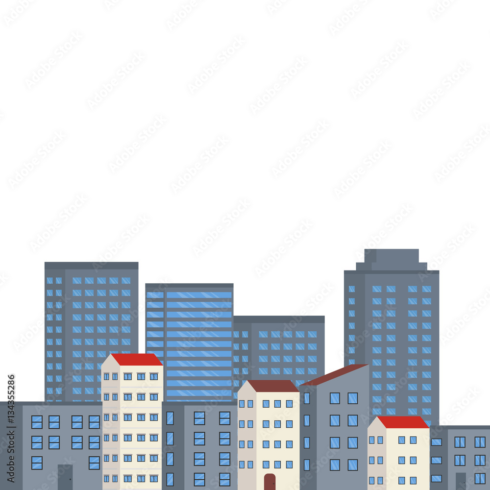 Background with city buildings.