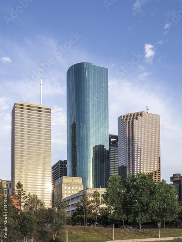 skyline of houston in sunset