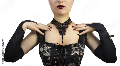 Black gothic braided necklace on mannequin photo.