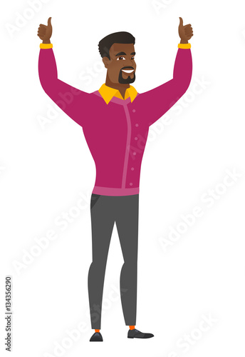 Businessman standing with raised arms up. © Visual Generation