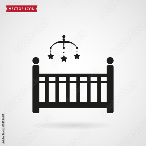 Baby bed with crib mobile icon.