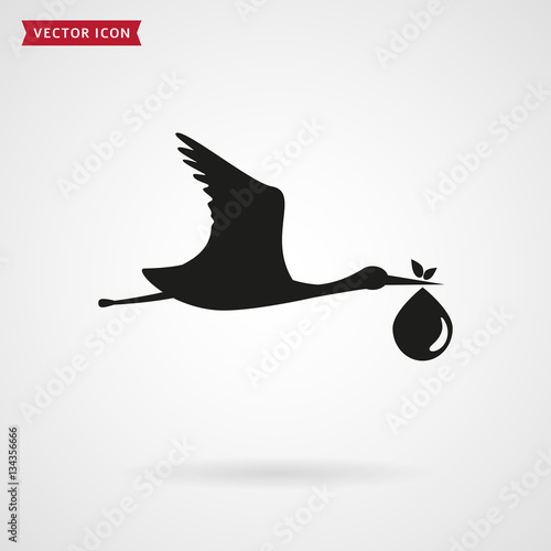 The stork brings the baby. Vector icon.