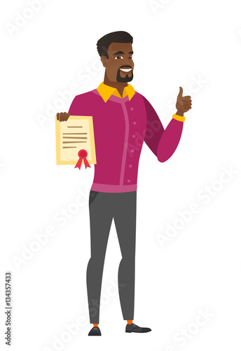 African-american businessman holding a certificate