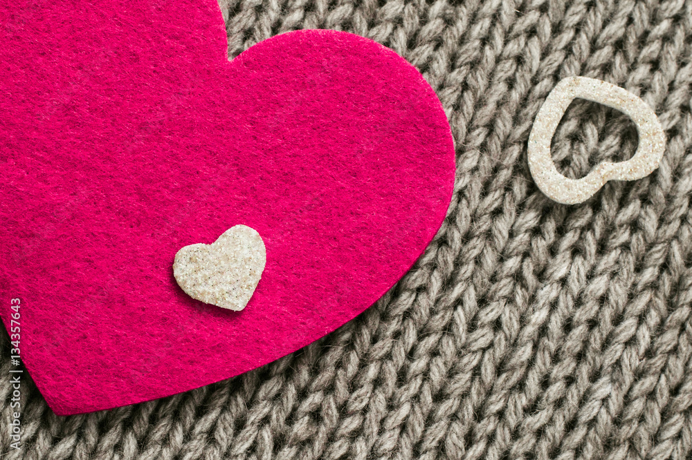 Pink  felt heart and  white decorative  hearts