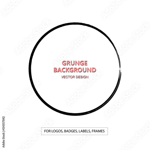 Hand drawn grunge circle shape. Label, logo design element, frame. Brush abstract wave. Vector illustration.