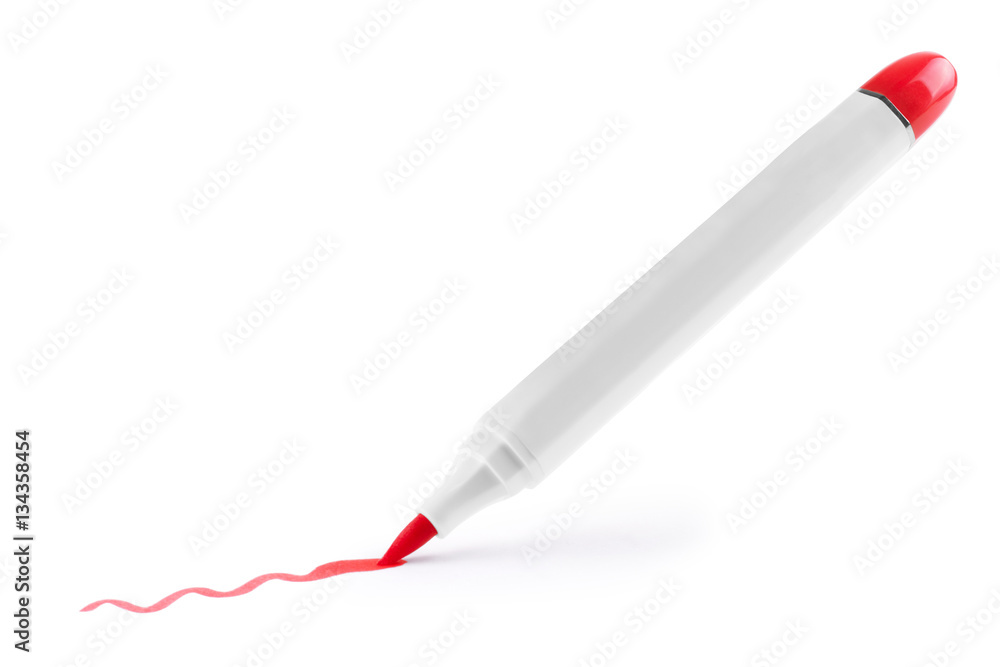 Red marker with shadow, isolated on white background.