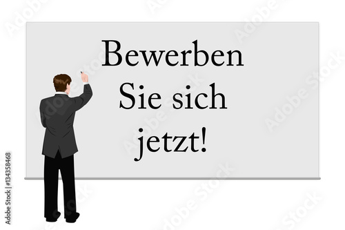Geschäftsmann schreibt auf Tafel Bewerben Sie sich jetzt