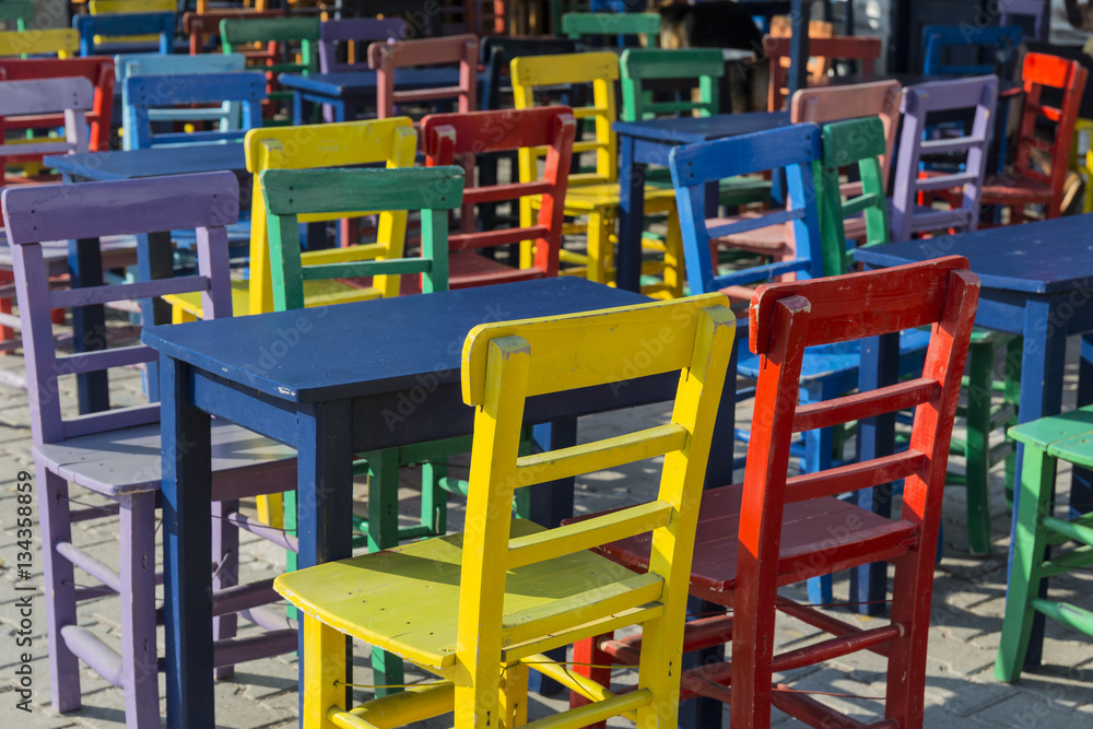 Colored wooden chairs in Kas, Antalya Colored wooden chairs in Kas, Antalya