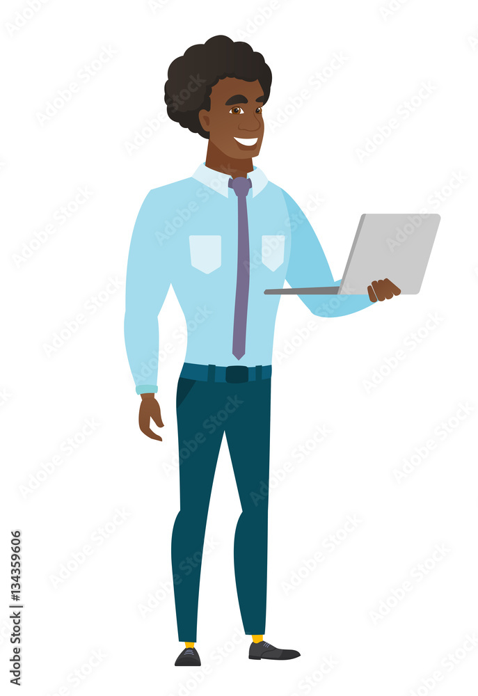 Business man using laptop vector illustration.