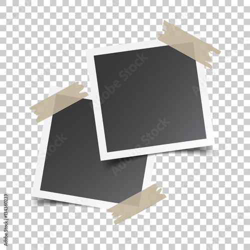 Photo frame with adhesive tape on isolated background. For your photography and picture. Vector illustration