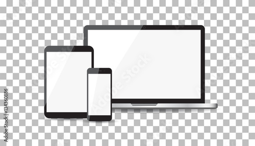 Realistic device flat Icons: smartphone, tablet, laptop. Vector illustration on isolated background