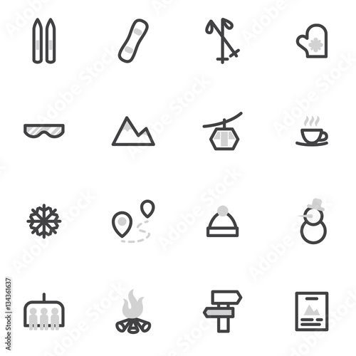 set of vector icons  skiing, snowboarding, winter sports, ski lifts