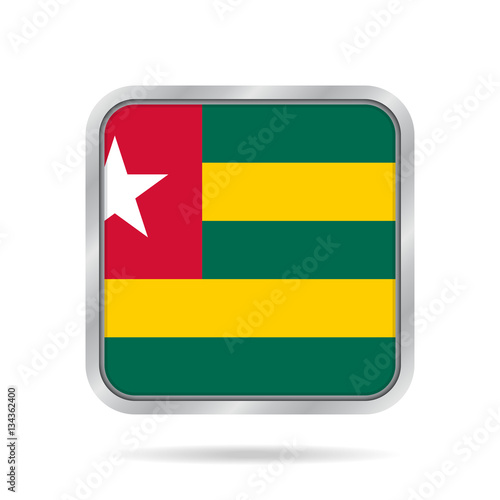Free Download Flag of Togo. Shiny metallic gray square button. - GFXLoad