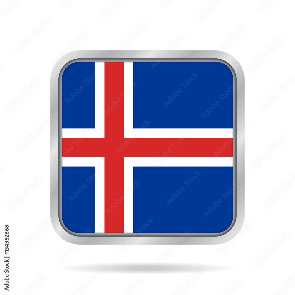 flag of Iceland, shiny metallic gray square button flag of Iceland, shiny metallic gray square button