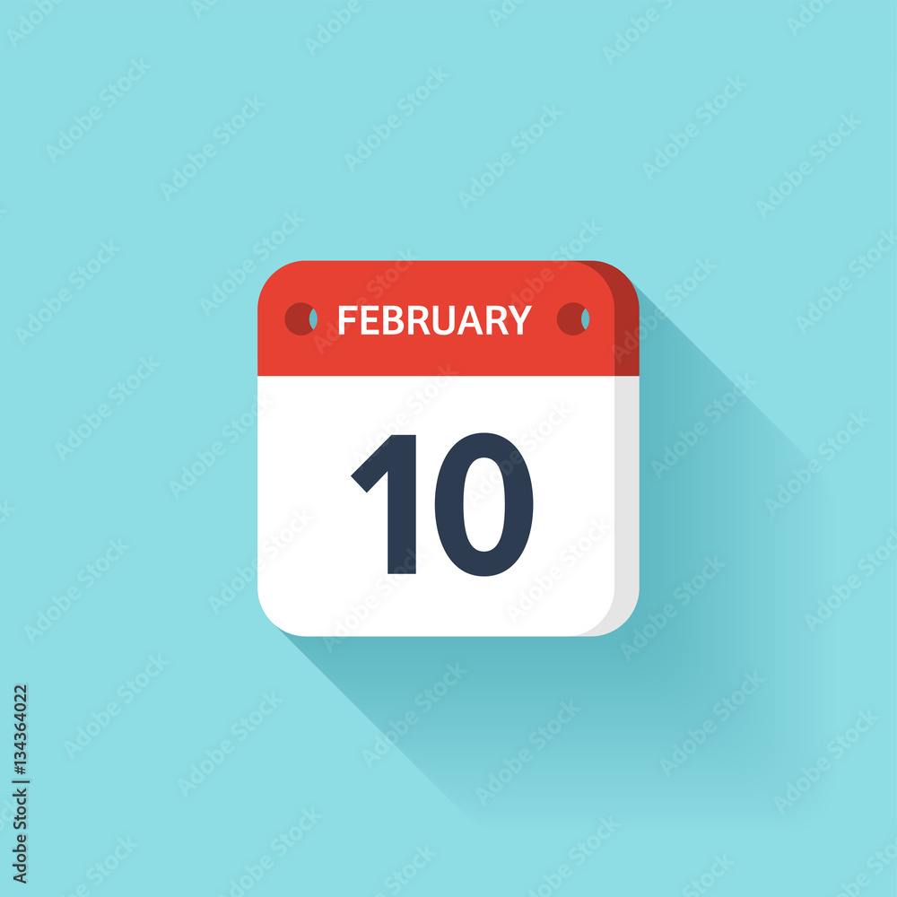 February 10. Isometric Calendar Icon With Shadow.Vector Illustration,Flat Style.Month and Date.Sunday,Monday,Tuesday,Wednesday,Thursday,Friday,Saturday.Week,Weekend,Red Letter Day. Holidays 2017. February 10. Isometric Calendar Icon With Shadow.Vector Illustration,Flat Style.Month and Date.Sunday,Monday,Tuesday,Wednesday,Thursday,Friday,Saturday.Week,Weekend,Red Letter Day. Holidays 2017.