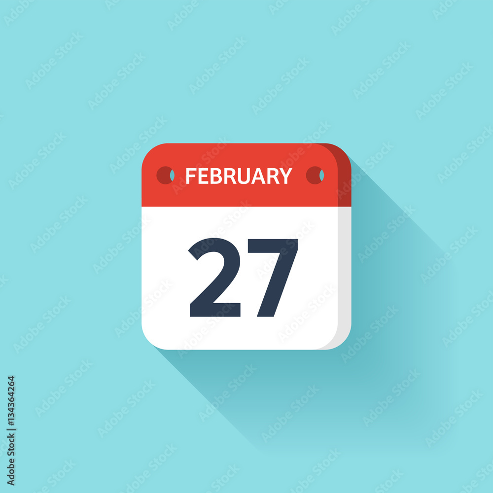 February 27. Isometric Calendar Icon With Shadow.Vector Illustration,Flat Style.Month and Date.Sunday,Monday,Tuesday,Wednesday,Thursday,Friday,Saturday.Week,Weekend,Red Letter Day. Holidays 2017. February 27. Isometric Calendar Icon With Shadow.Vector Illustration,Flat Style.Month and Date.Sunday,Monday,Tuesday,Wednesday,Thursday,Friday,Saturday.Week,Weekend,Red Letter Day. Holidays 2017.