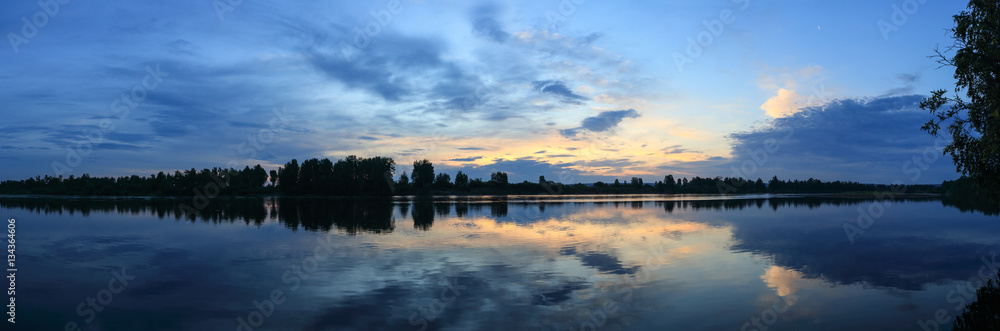 Sunrise on the river Oka. Irkutsk region, Russia