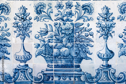 Vászonkép Old blue azulejo in Cascais