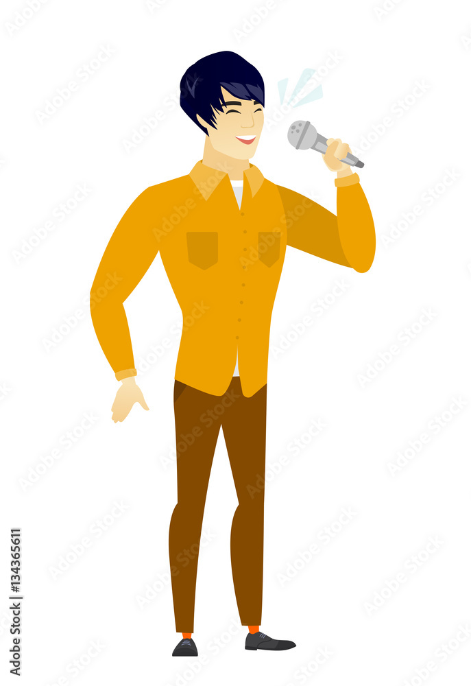 Asian businessman singing to the microphone. Asian businessman singing to the microphone.