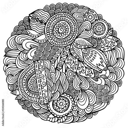 stock vector abstract hand draw flower and wave, doodle pattern.