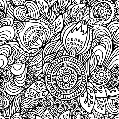 stock vector seamless abstract hand draw flower and wave, doodle