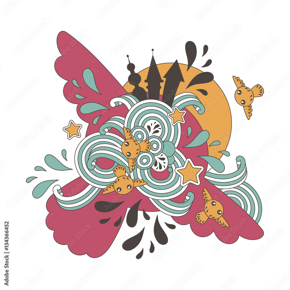 Obraz premium Abstract color owl drop tower vector illustration template