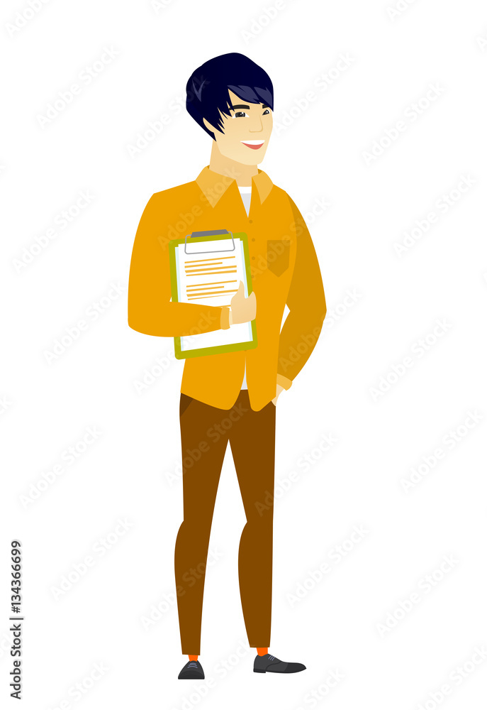 Businessman holding clipboard with papers. Businessman holding clipboard with papers.