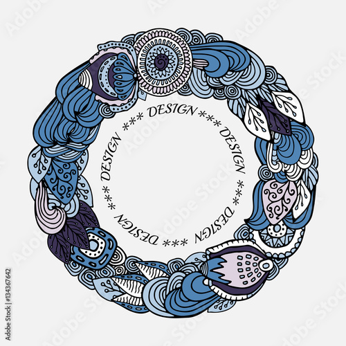 stock vector abstract circle hand draw flower and wave, doodle p
