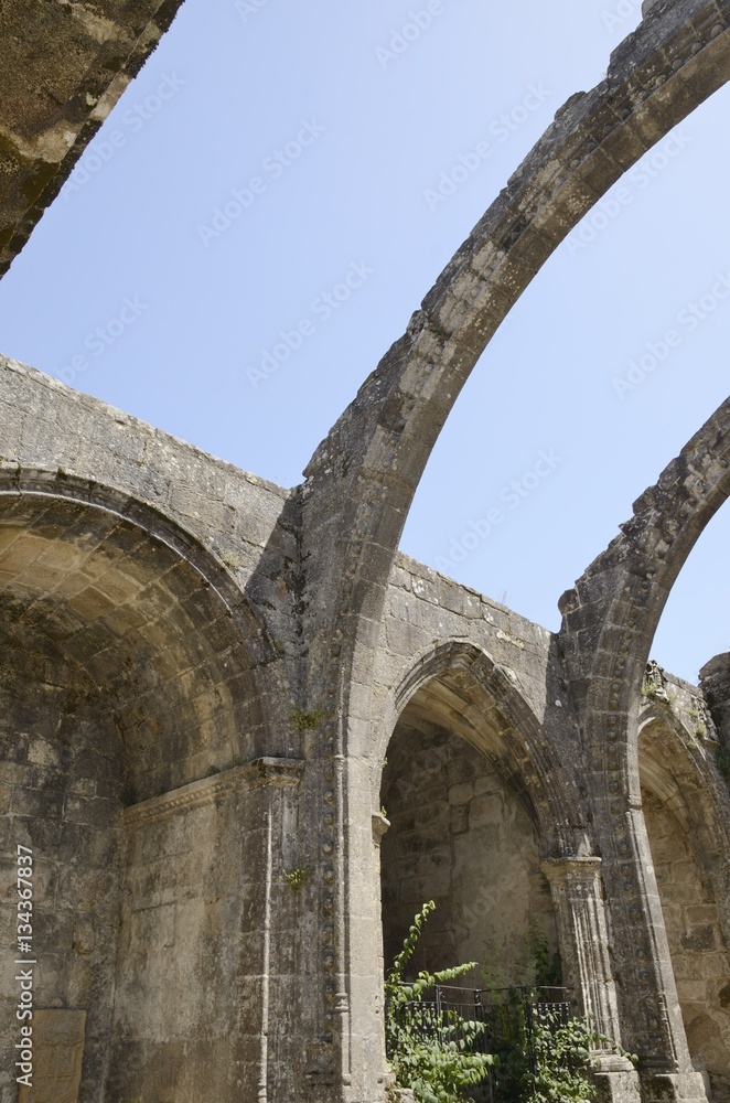 Arches of  the old ruins of a church in Cambados, Spain