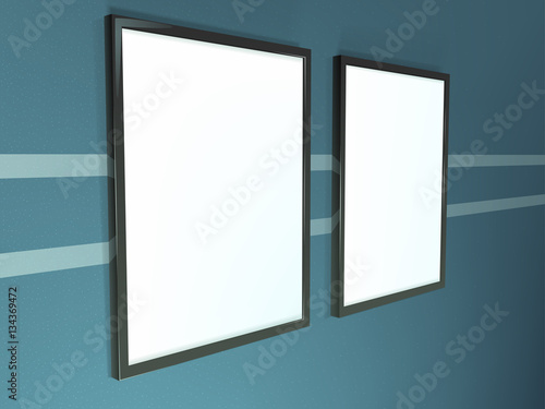Image of simple two posters frame mockup scene in perspective