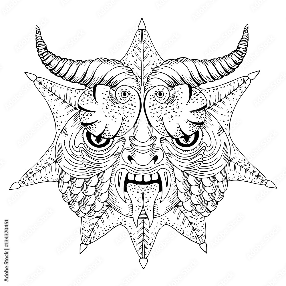 Scary face mask vector hand drawn illustration. Looking dangerous and