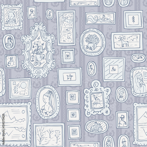 hand drawn vintage portraits seamless vector pattern