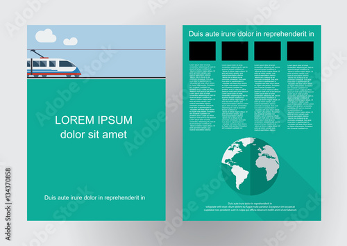 Vector brochure train traveling, railways agency. flat design ba