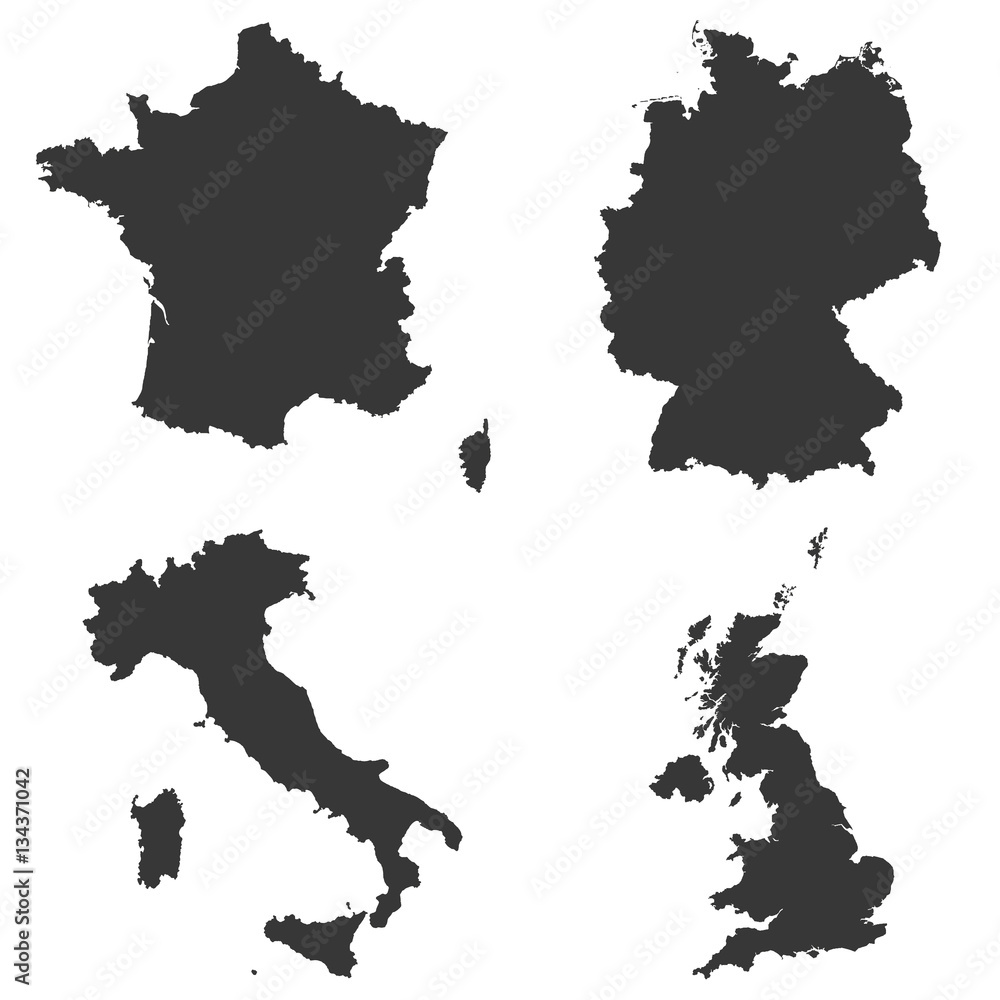 Подробная карта четырех крупнейших величайших государств европы. Германия, Италия, франция, Великобритания.