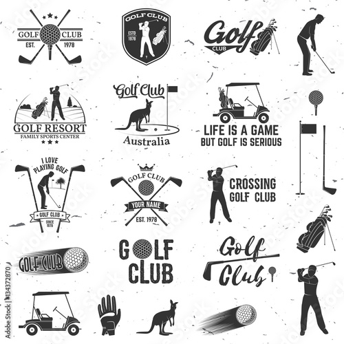 Set of Golf club concept with golfer silhouette.