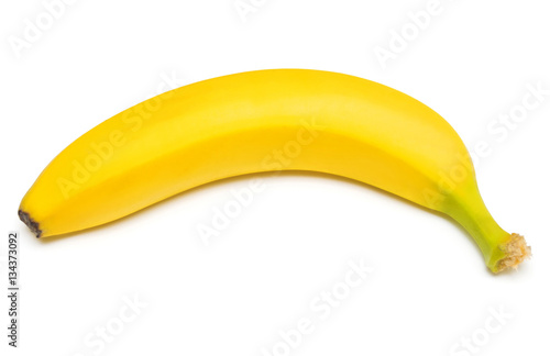 Single banana against white background. Isolated. Flat lay, top