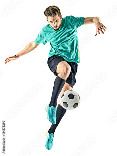 Fototapeta Naklejka Na Ścianę i Meble -  one caucasian soccer player man isolated on white background
