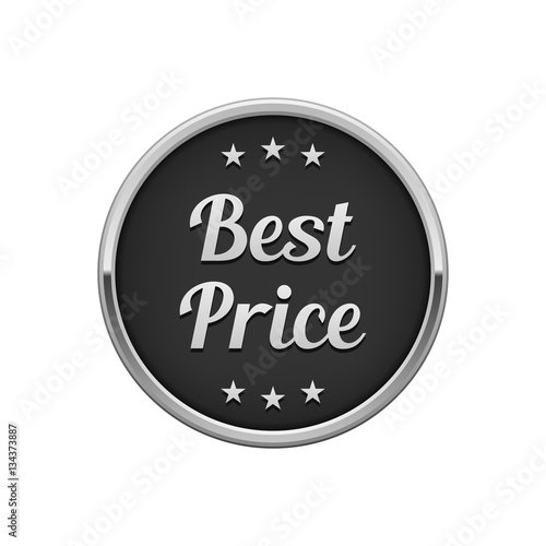 Silver black best price round badge, banner 