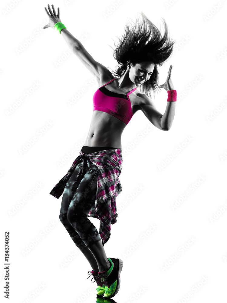 one caucasian woman zumba fitness exercises dancer dancing isolated in silhouette on white background one caucasian woman zumba fitness exercises dancer dancing isolated in silhouette on white background