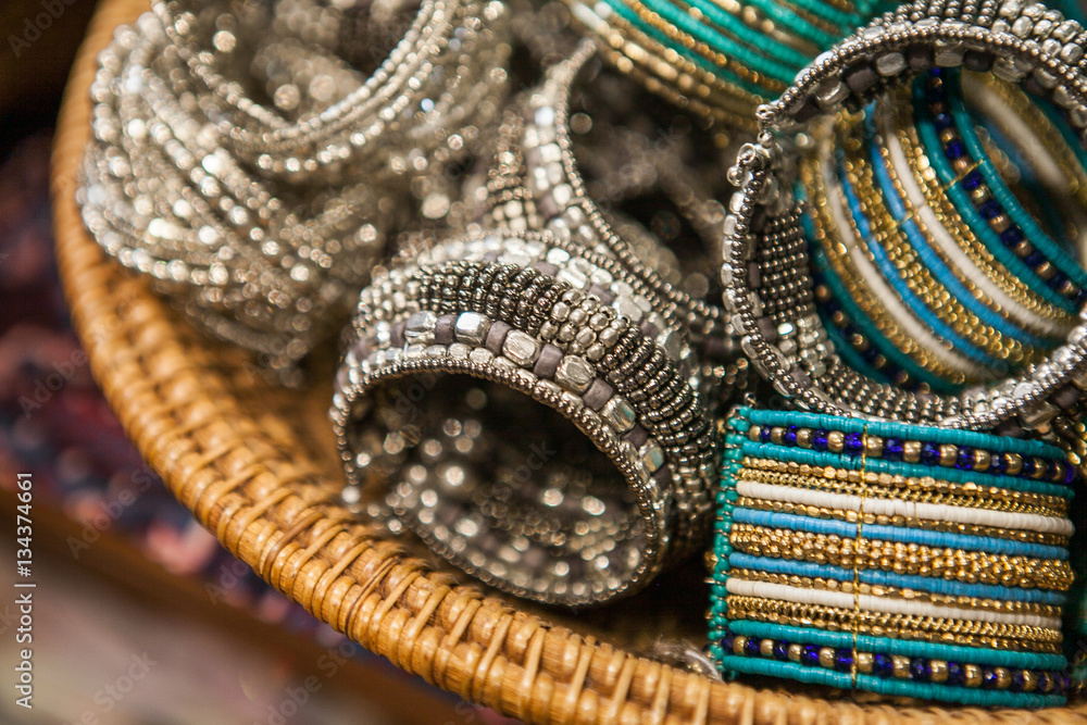 Set of traditional indian bracelets on a market Set of traditional indian bracelets on a market