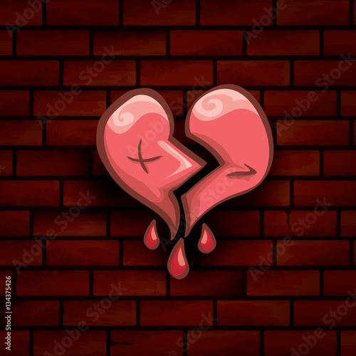 vector cartoon tattoo style red broken heart