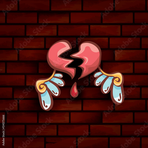 vector cartoon tattoo style red broken heart