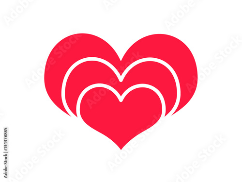 Scarlet heart icon, three in one. Isolated on white background.